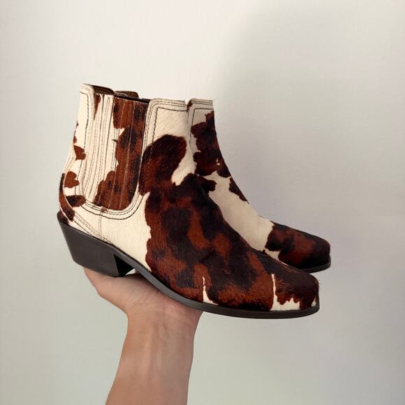 Zara Cow Print Leather Boots Sz 35 - Picture 1 of 6